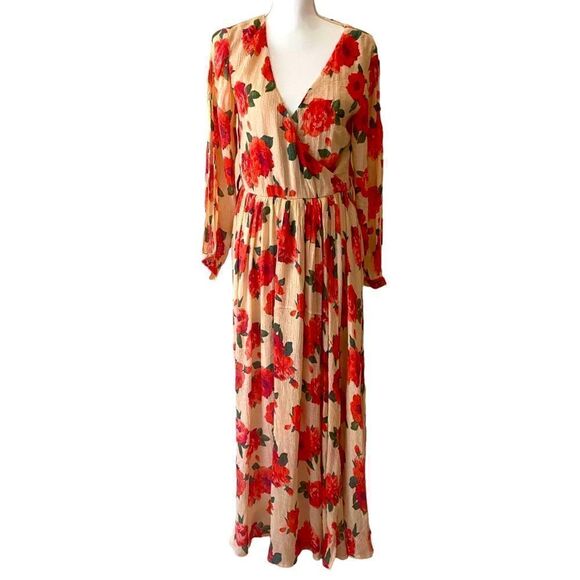 Floral Maxi Dress Orange Poppies Size Medium  Large - Picture 1 of 6